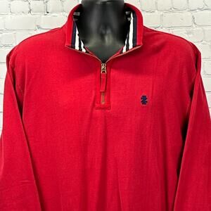 IZOD Quarter 1/4 Zip Sueded Jersey Sweater Long Sleeve Pullover Red Mens L Large